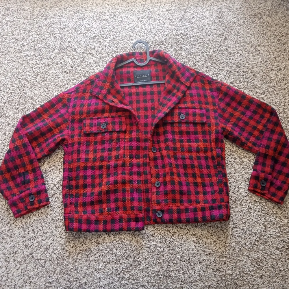 Anthropologie Sanctuary Shacket Plaid Long Sleeve Red Size Medium - Picture 2 of 9
